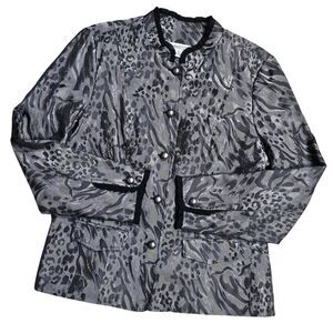 COLDWATER CREEK Grey Pewter/Black Animal Print Jacket Ruffle Trim Y2K Lined PM